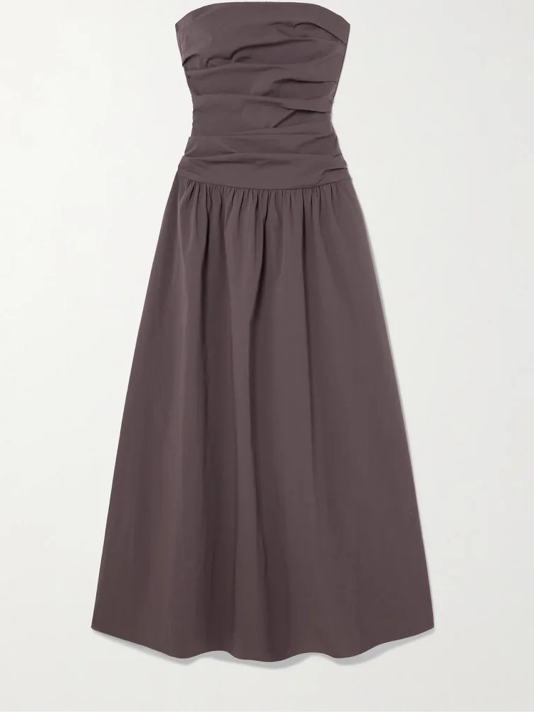 St Agni Xs Gathered Tie Back Strapless Dress Brown - Chocolate Plum